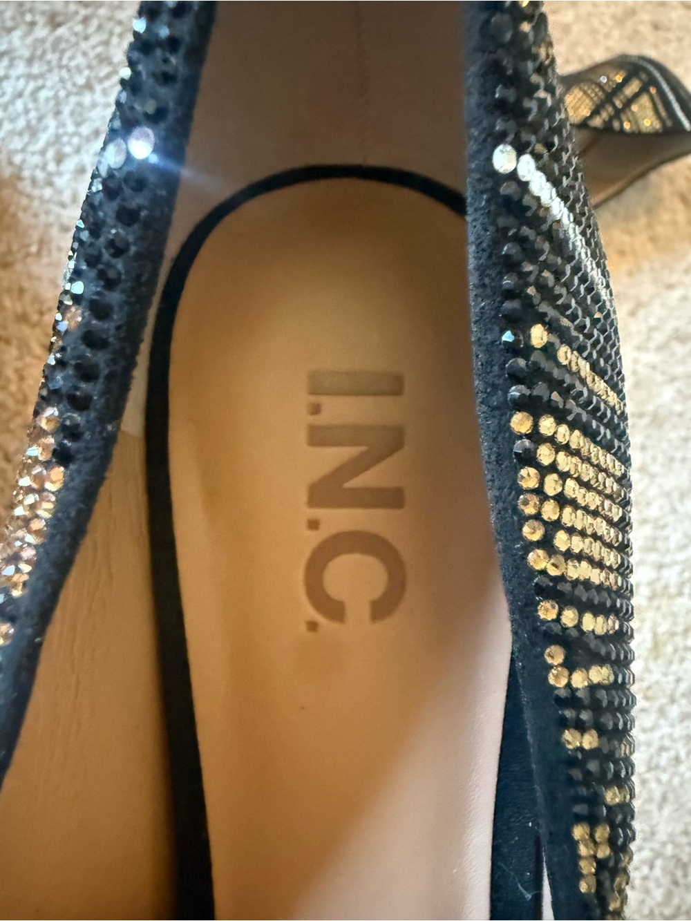 INC International Concepts Women’s 9 Black and Gold Rhinestone Pointed-Toe Heels - Picture 2 of 7